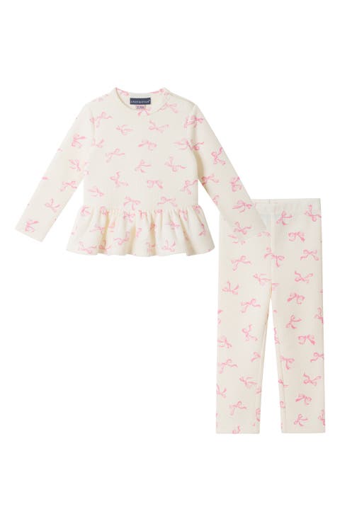 Kids' Bow Print Waffle Knit Top & Pants Set