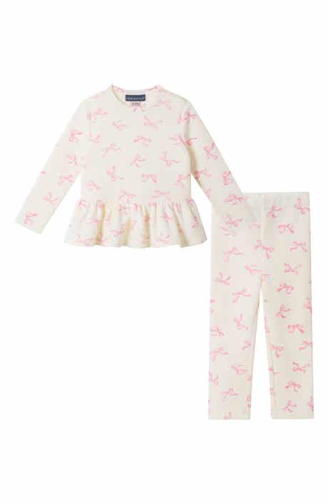 Kids' Bow Print Waffle Knit Top & Pants Set