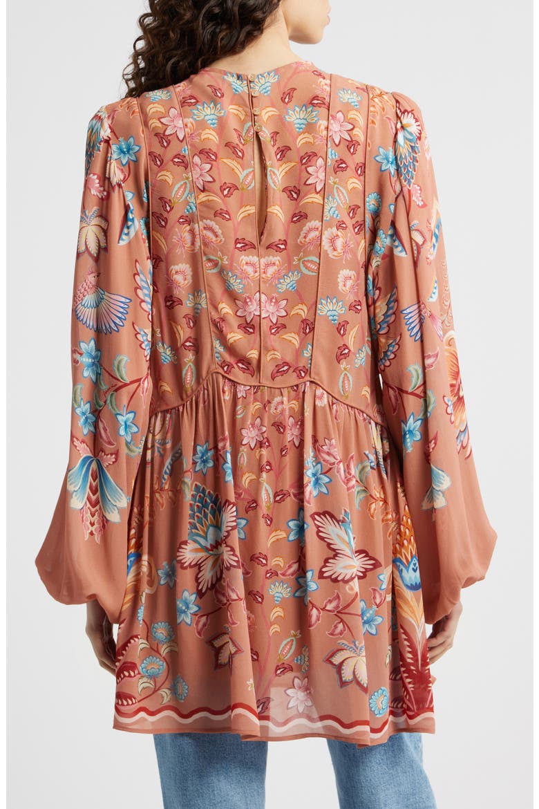 Boho Enchance Long Sleeve Floral Minidress, Alternate, color, BOHO ENCHANCE MOCHA