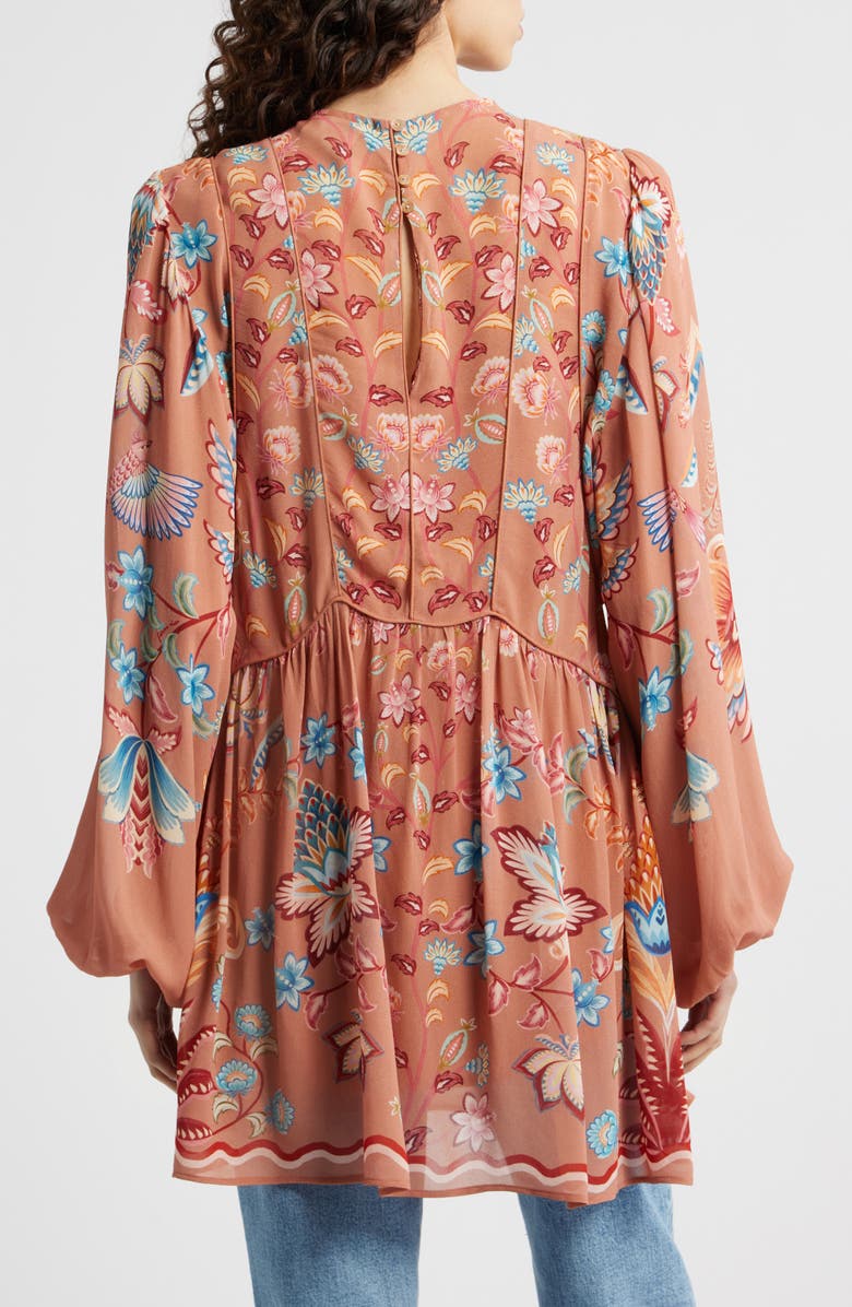 FARM Rio Boho Enchance Long Sleeve Floral Minidress, Alternate, color, Boho Enchance Mocha