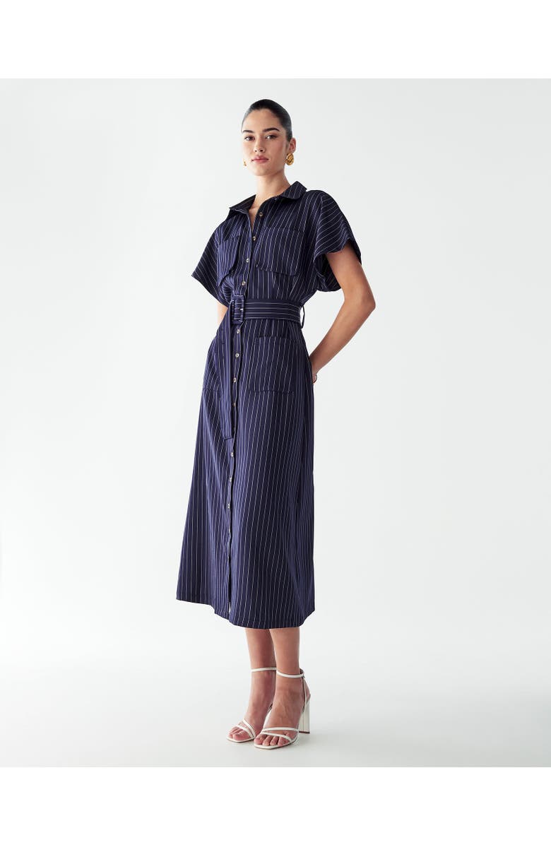 WILLA Wichita Midi Dress, Alternate, color, Navy Pinstripe