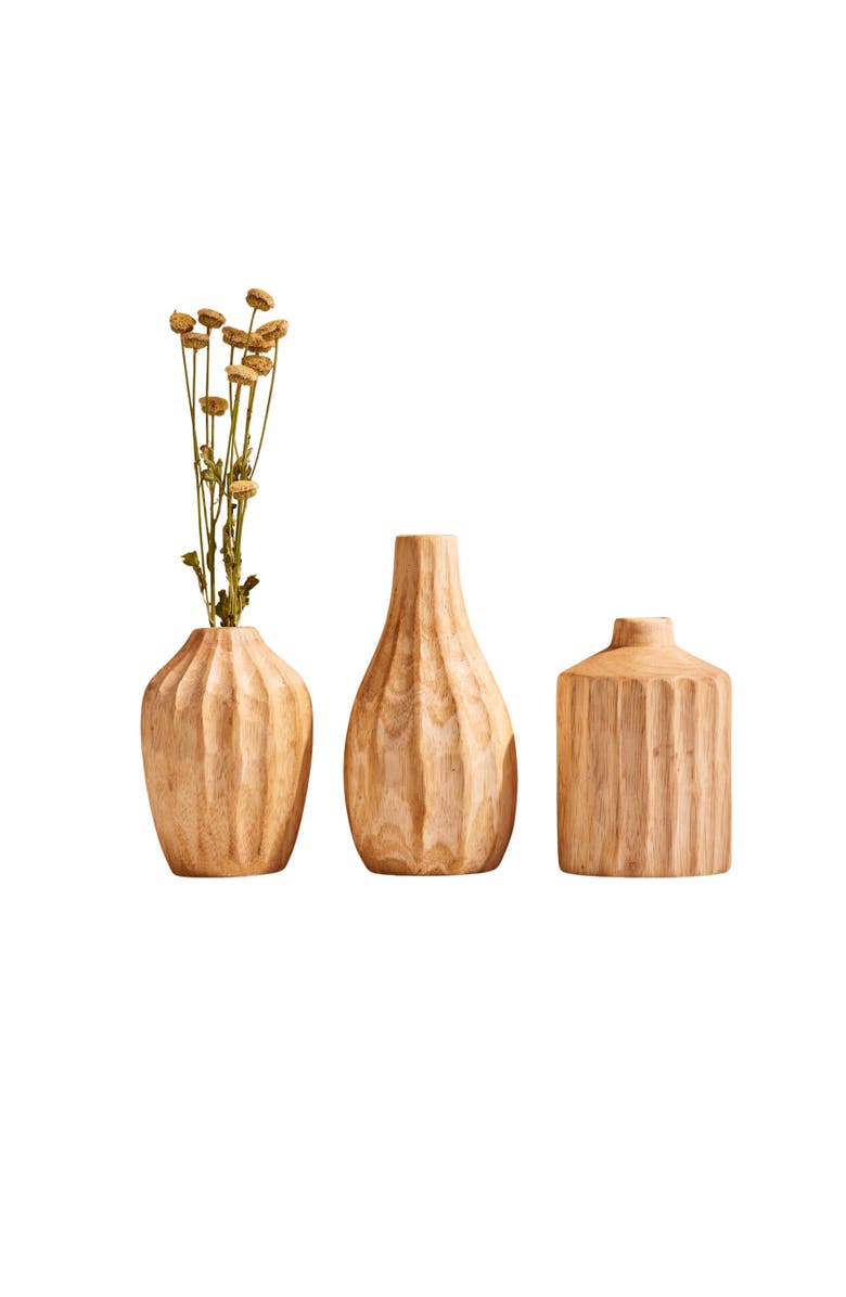 Be Home Kiln Mango Carved Mini Vases - Set of 3, Main, color, Mango