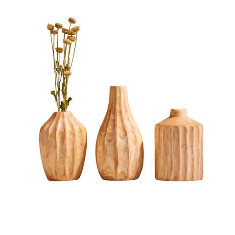 Kiln Mango Carved Mini Vases - Set of 3