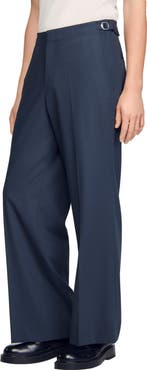 SANDRO Wide-leg bouclé wool trousers