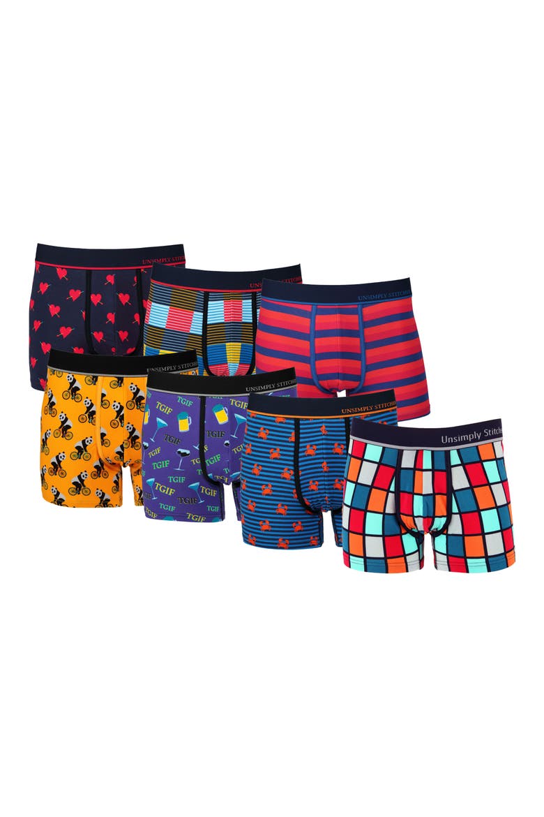 7-Pack Assorted Stretch Cotton Trunks, Main, color, BLUE MULTI