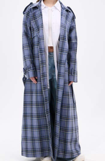 【GRANCY】Patterned Long Trench Coat AZALEA WANG Long Plaid Trench Coat | Nordstrom