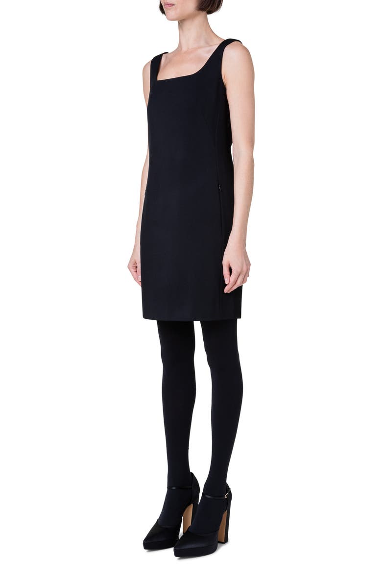 Square Neck Virgin Wool Dress, Alternate, color, BLACK