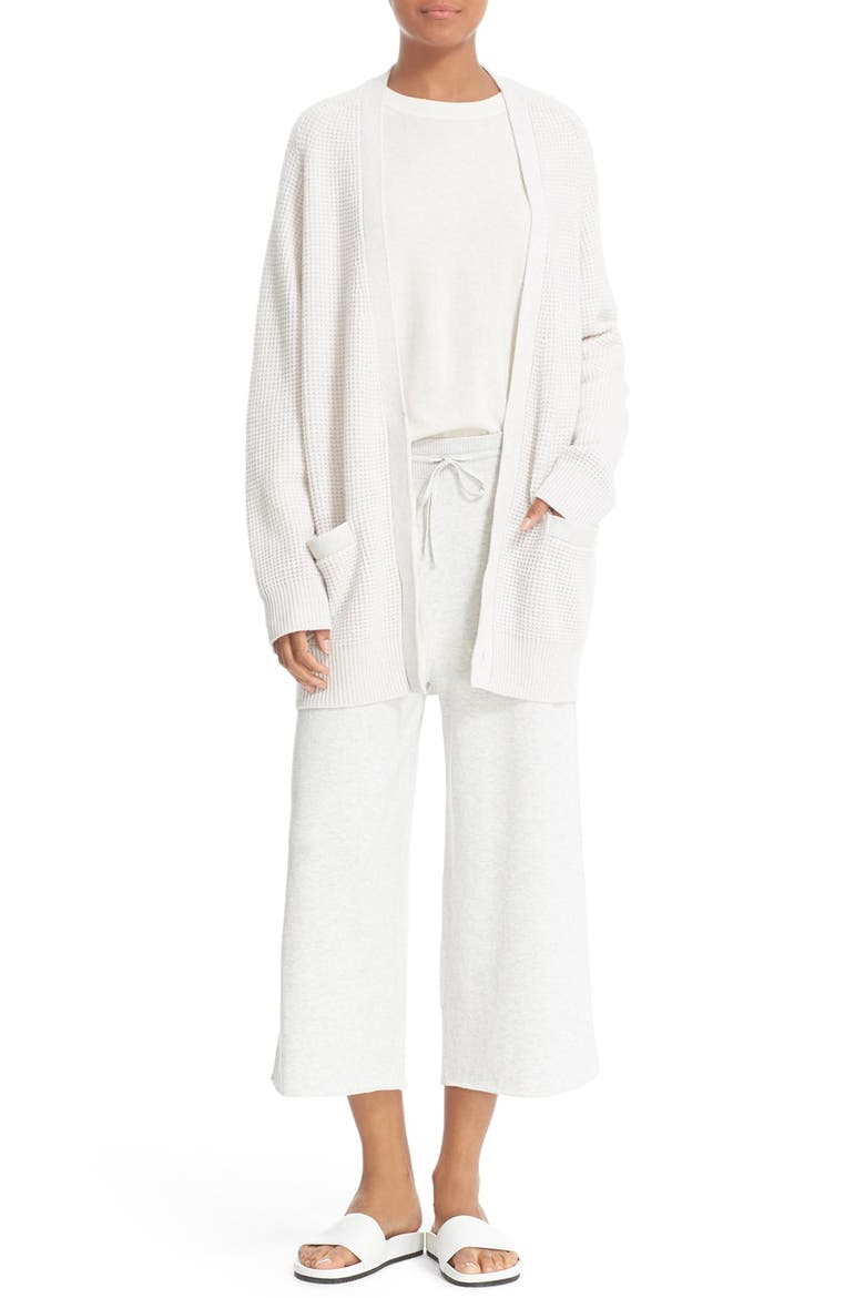 Waffle Stitch Boyfriend Cardigan, Alternate, color, HEATHER WHITE