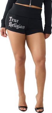 True Religion Crystals Fold Over Waistband Shorts