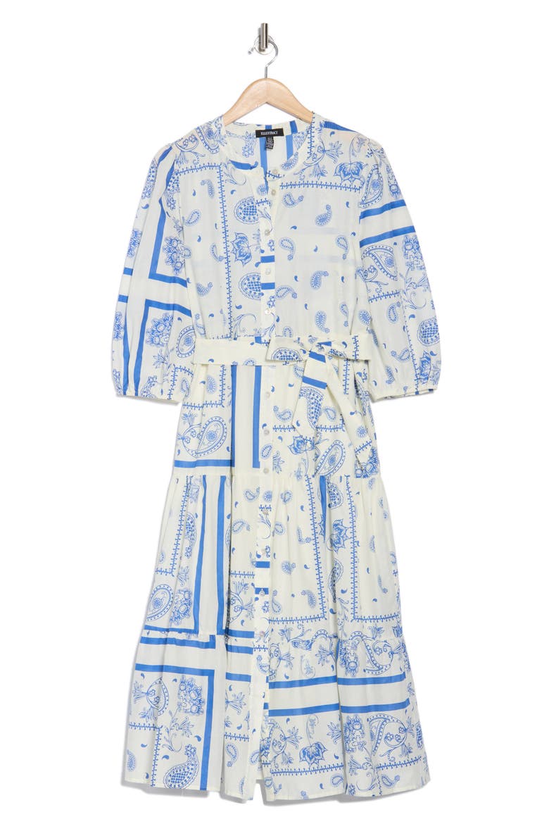 Bandana Print Belted Tiered Cotton Shirtdress, Alternate, color, BLUE PATCHWORK
