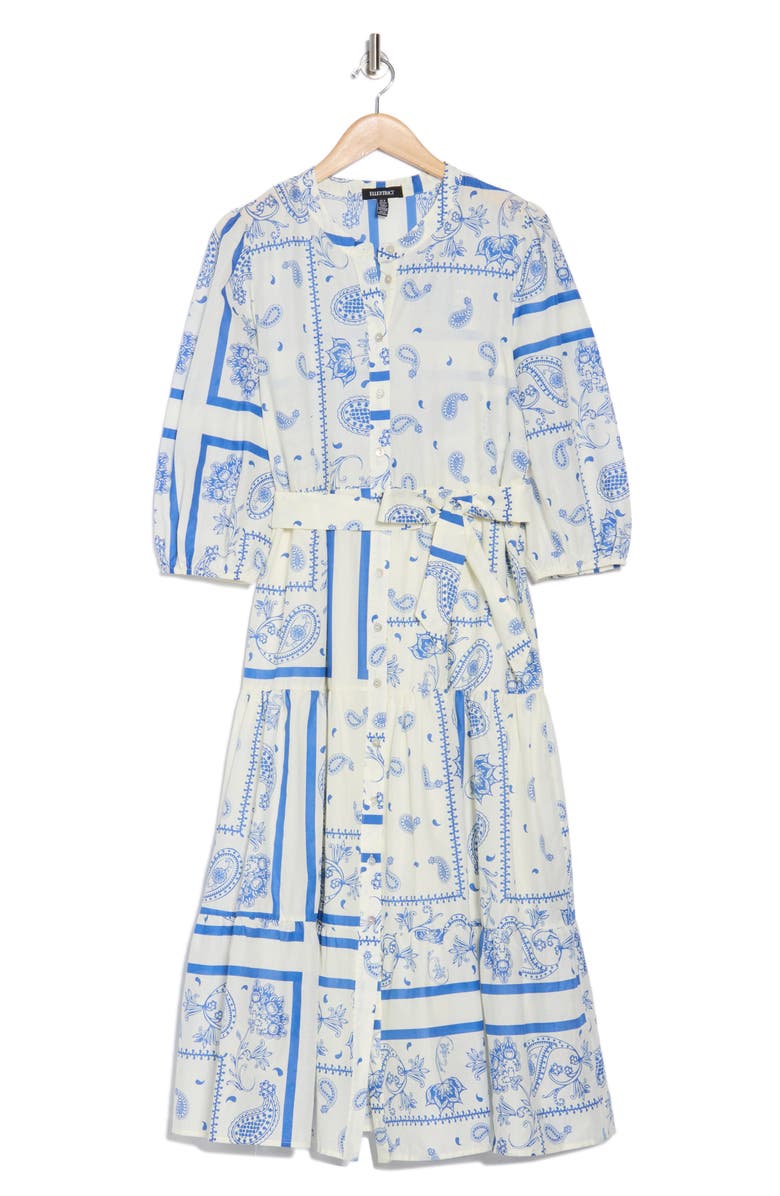 Ellen Tracy Bandana Print Belted Tiered Cotton Shirtdress, Alternate, color, 
