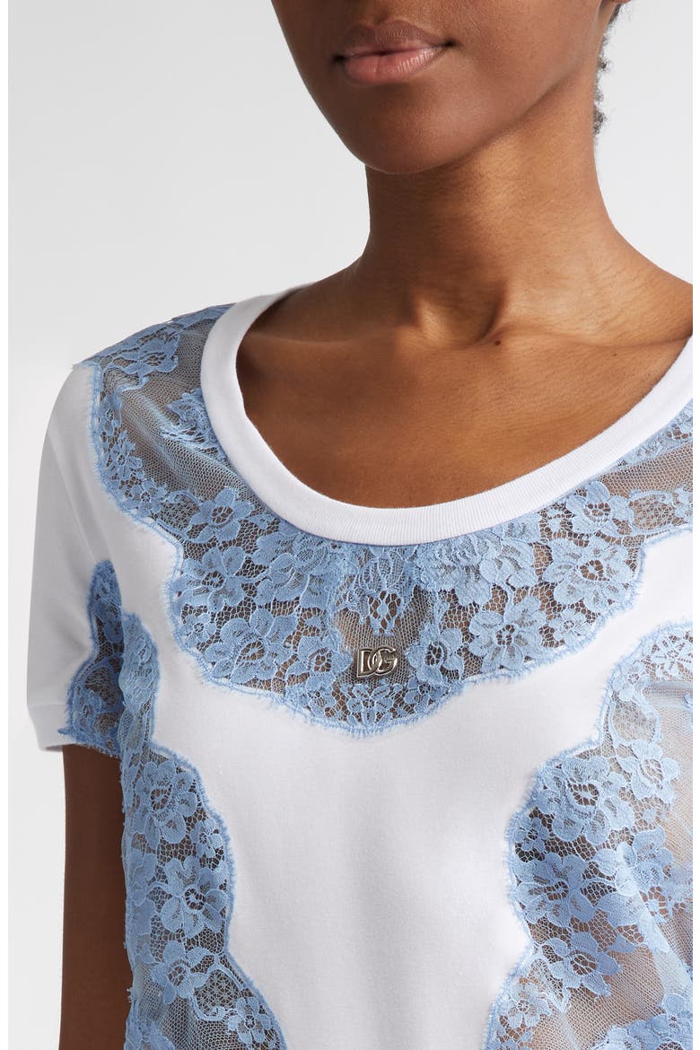 Lace Inset Jersey T-Shirt, Alternate, color, BIANCO OTTICO