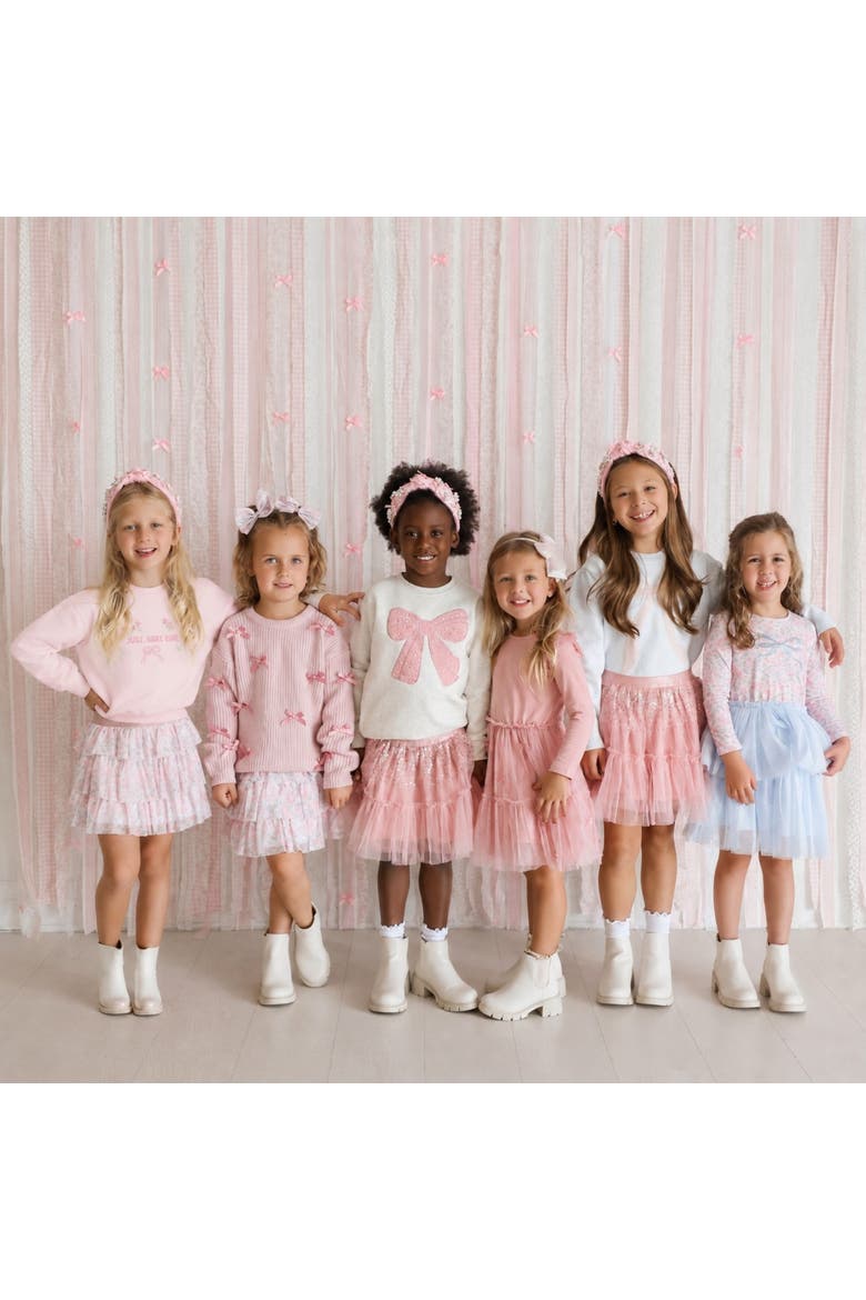 Rose Shimmer Bow Patch Sweatshirt (toddler, Little Kid & Big Kid), Alternate, color, Natural Heather