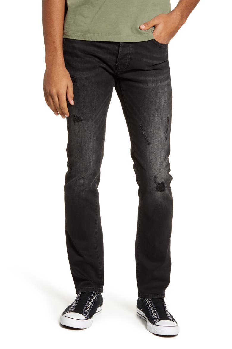 Ripped Slim Fit Jeans, Main, color, WASHED BLACK