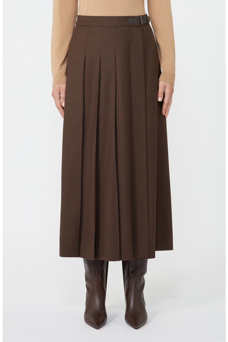 Fastoso Pleated Stretch Virgin Wool Skirt, Main, color, CHOCOLATE