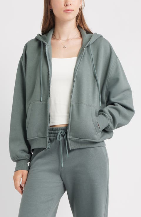 Relaxed Cotton Blend Zip Hoodie