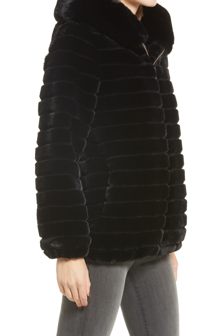 Hooded Faux Fur Jacket, Alternate, color, BLACK