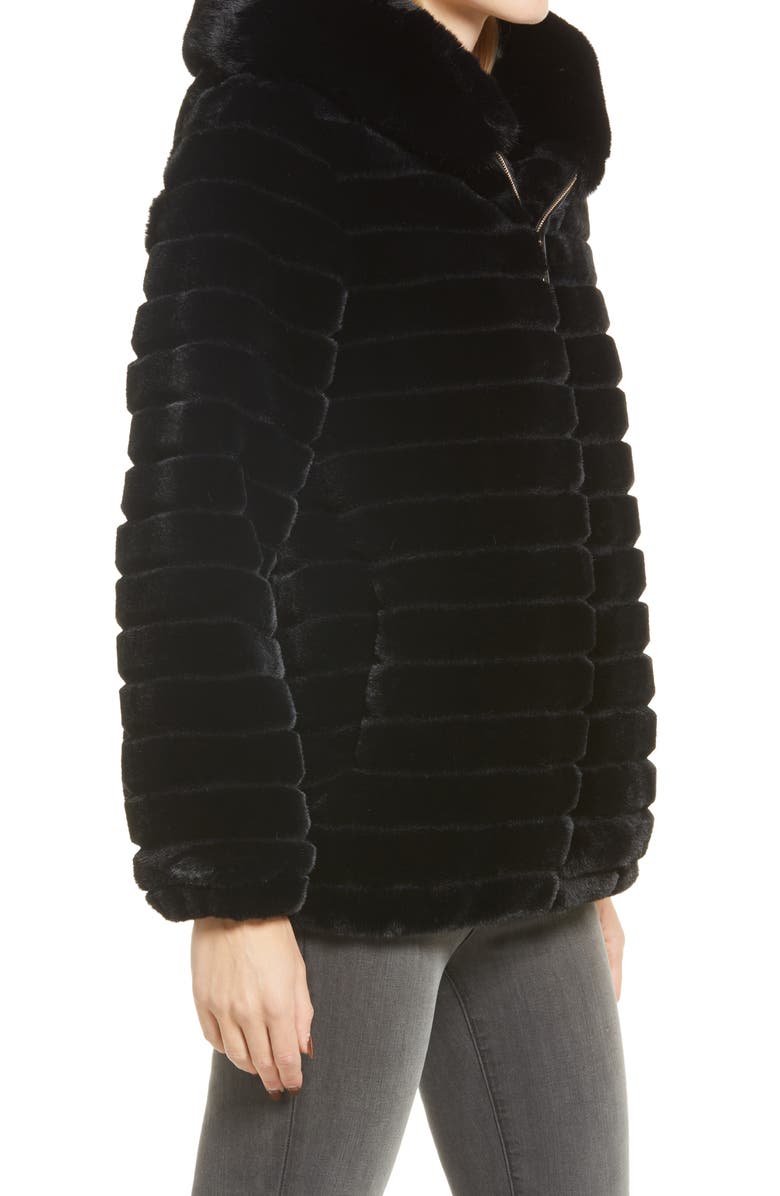 Gallery Hooded Faux Fur Jacket, Alternate, color, Black