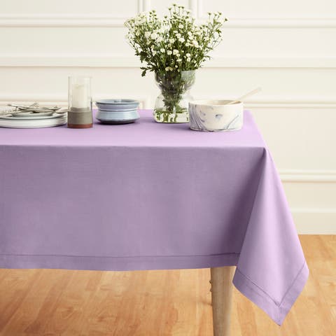 Cotton Linen Hemstitch Tablecloth for Dining Table, Holiday and Everyday Table Decor