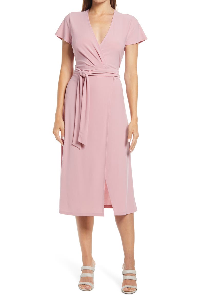 Crossover Short Sleeve Wrap Dress, Main, color, PURPLE LILAS