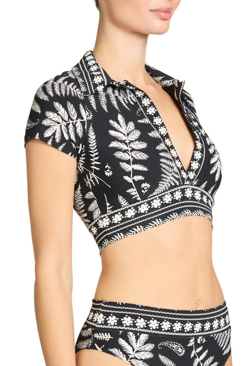 Hailey Short Sleeve Bikini Top, Alternate, color, BLACK/ ECRU