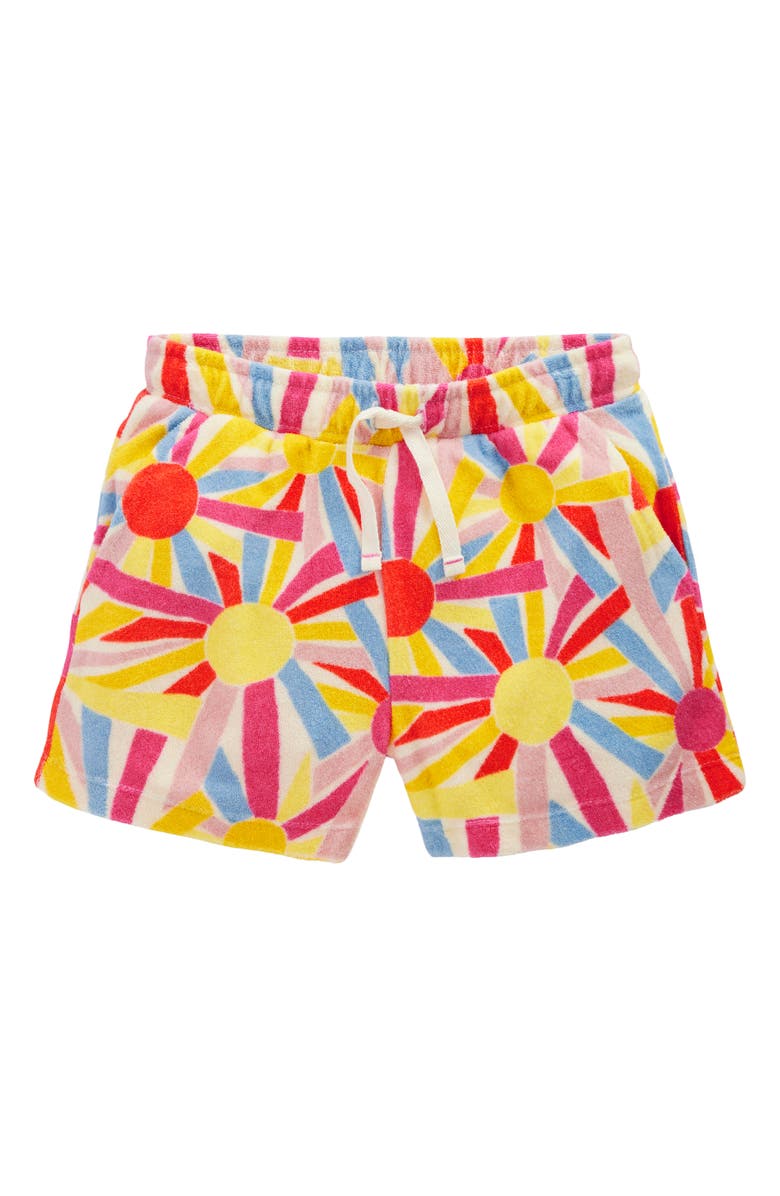 Mini Boden Kids' Cotton Blend Terry Cover-Up Shorts, Main, color, Soft Ivory Sunburst