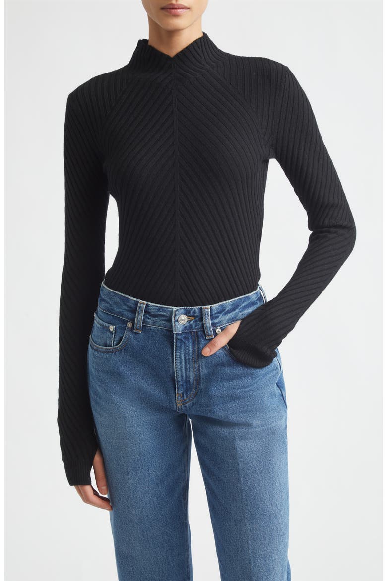 Georgia Merino Wool Rib Sweater, Main, color, BLACK
