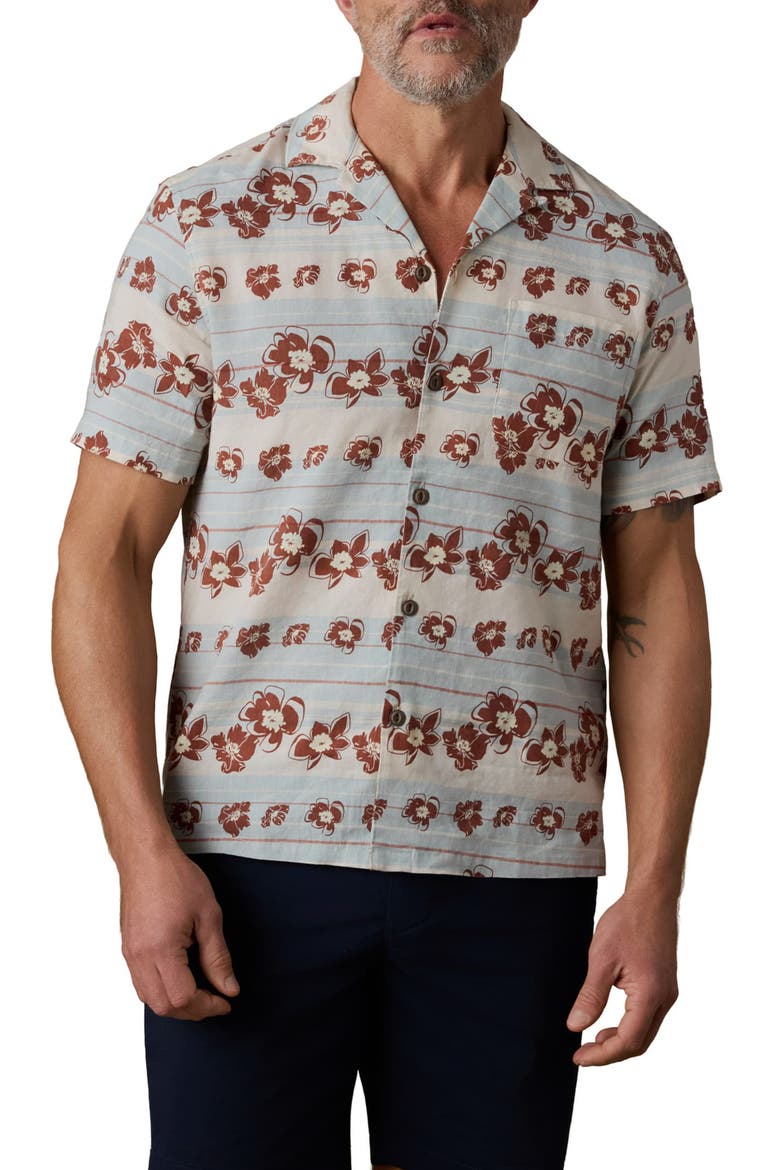 Breeze Linen Blend Camp Shirt, Main, color, TEAL HIBISCUS STRIPE