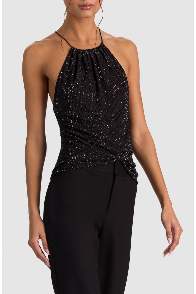 Zumi Embellished Halter Top, Alternate, color, BLACK/ GOLD