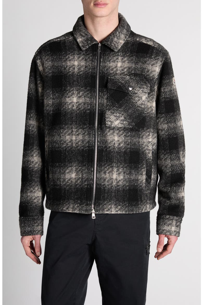 Check Zip-Up Overshirt, Main, color, GREY BLACK