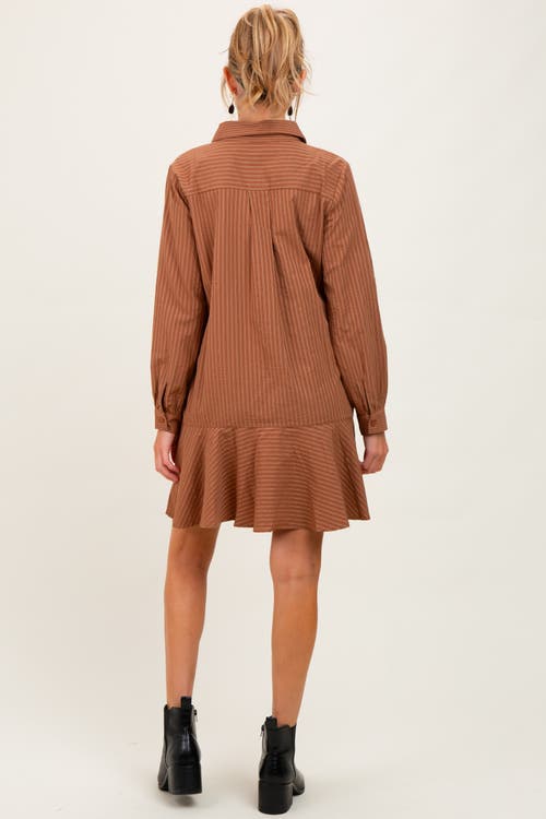 Pinkblush Striped Long Sleeve Drop Waist Polo Dress In Brown