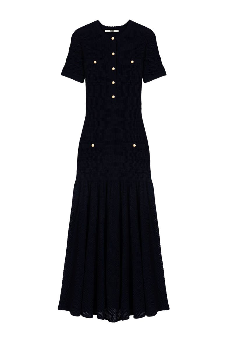 Pointelle knit maxi dress, Alternate, color, Navy
