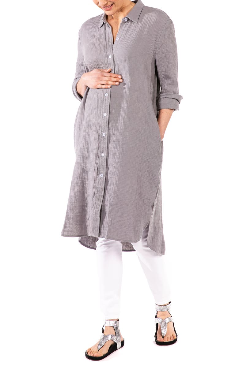 Loyal Hana Carissa Long Sleeve Crinkle Maternity/Nursing Shirtdress, Alternate, color,