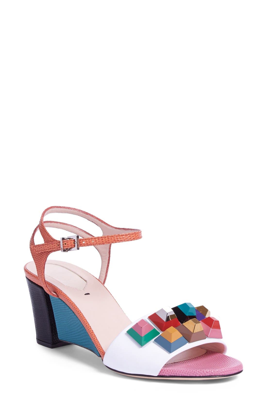 Fendi 'Rainbow' Colorblock Studded Sandal, Main, color, 