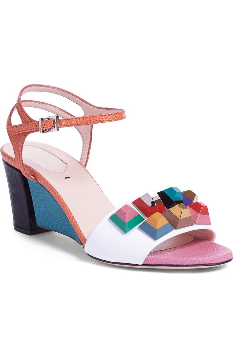 Fendi 'Rainbow' Colorblock Studded Sandal, Main, color,