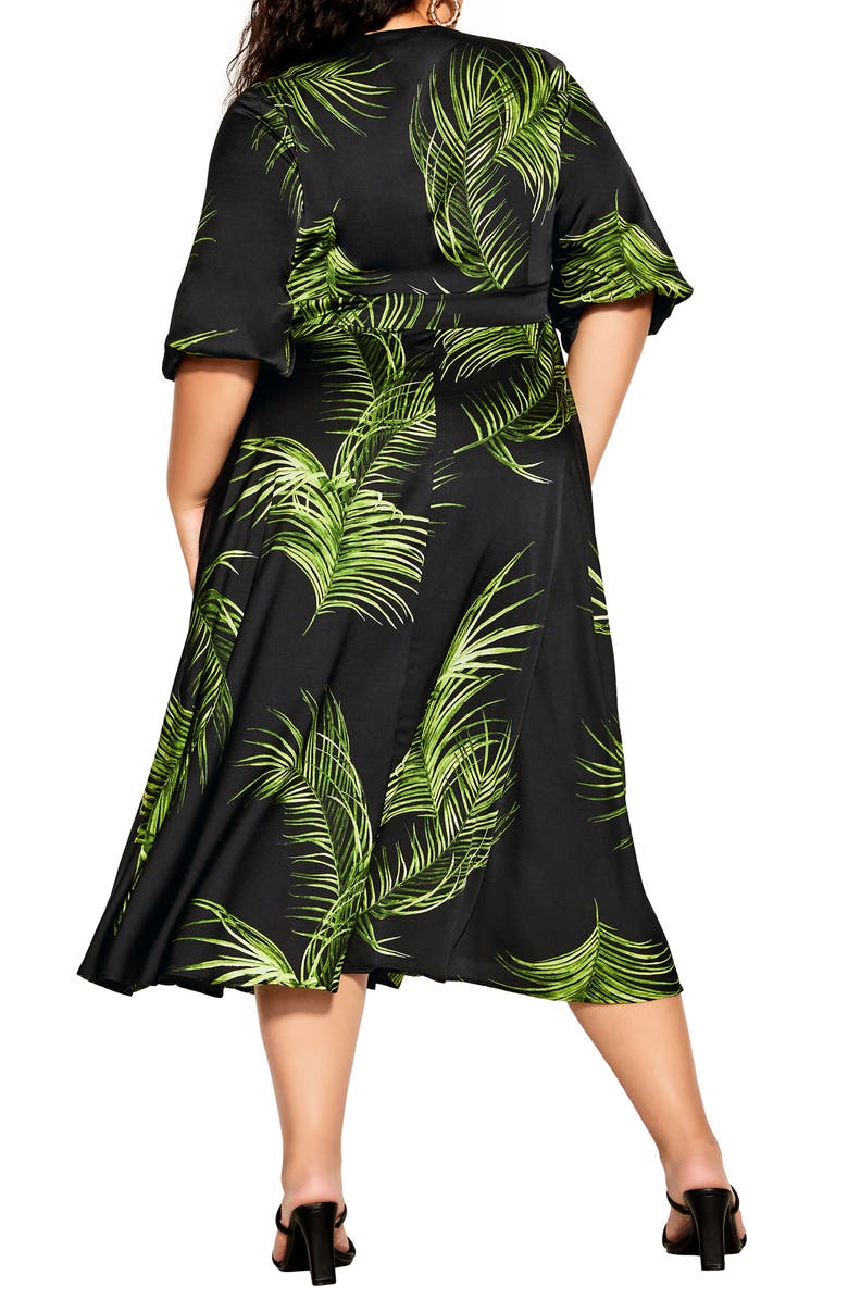 City Chic Foliage Print Satin Midi Dress, Alternate, color,