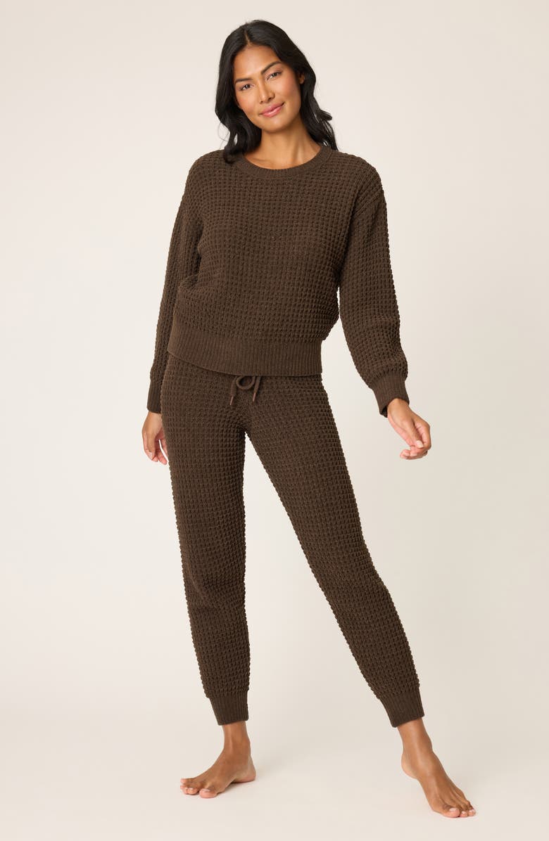 PJ Salvage Chenille Waffle Knit Lounge Pants, Alternate, color, Chocolate
