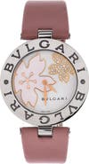 Pre-Owned Bvlgari B.Zero1 Flower Motif Quartz Watch Stainless Steel and Leather with Diamond Dial and Mother of Pearl 35