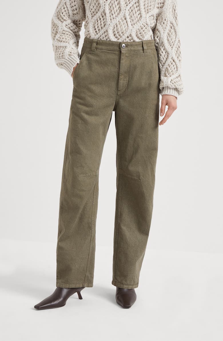 Brunello Cucinelli Dyed sparkling denim soft curved trousers, Alternate, color, 