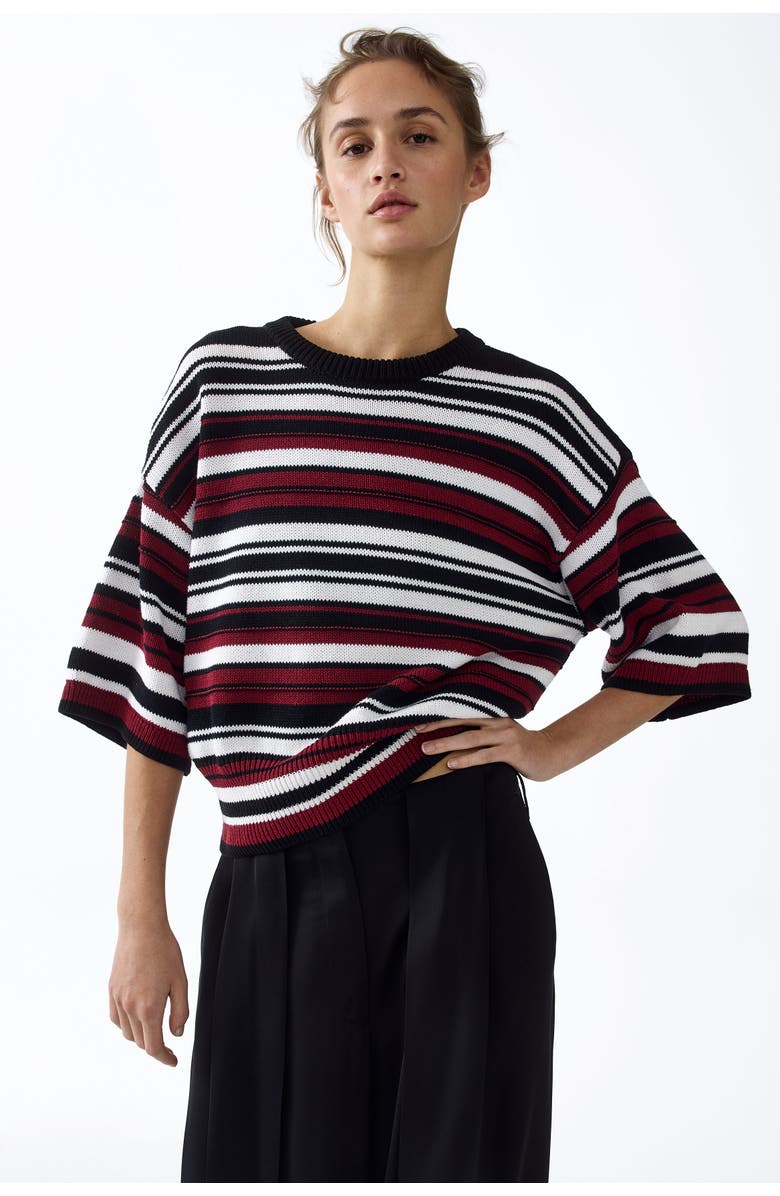H&M Short-sleeved Jumper, Alternate, color, Navy Blue/Striped