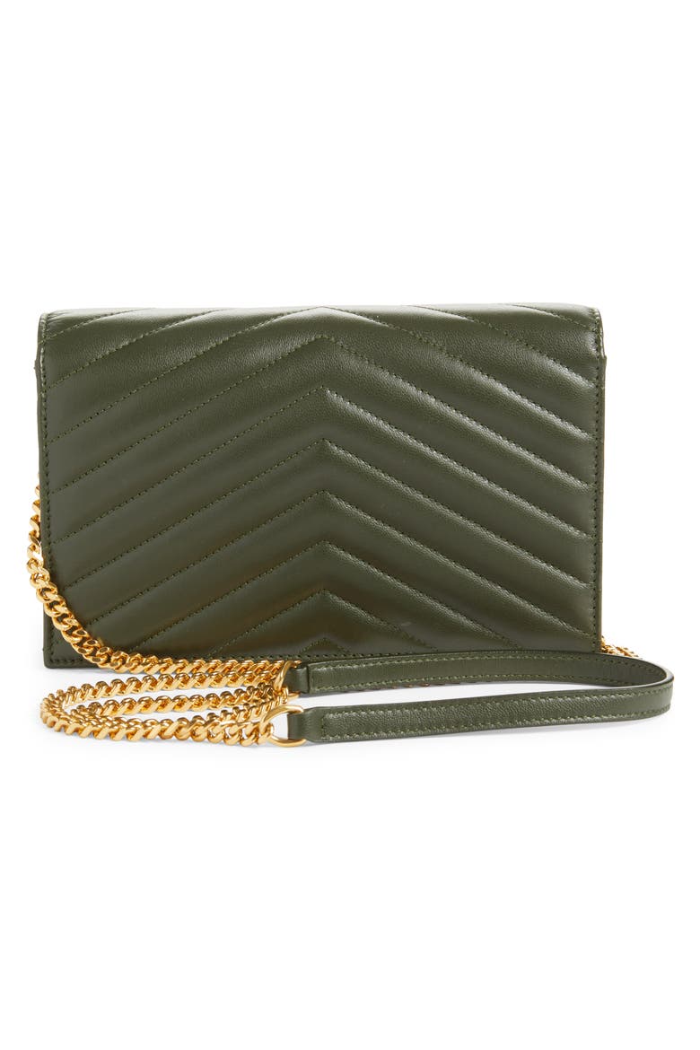 Cassandre Quilted Leather Wallet on a Chain, Alternate, color, OLIVE WOOD