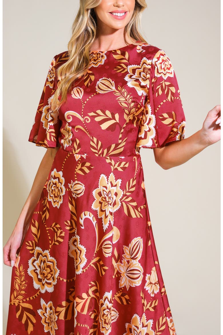 Print Midi Dress, Alternate, color, RED BURGUNDY