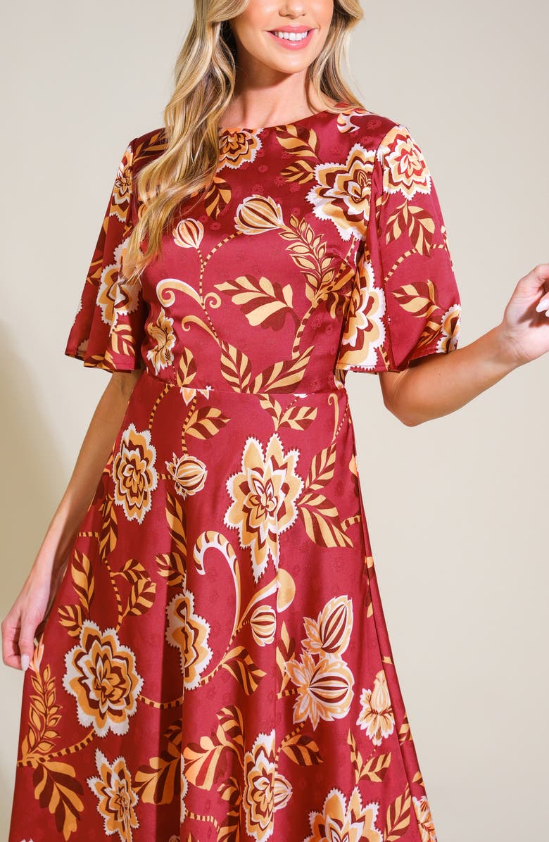 FLYING TOMATO Print Midi Dress, Alternate, color, Red Burgundy