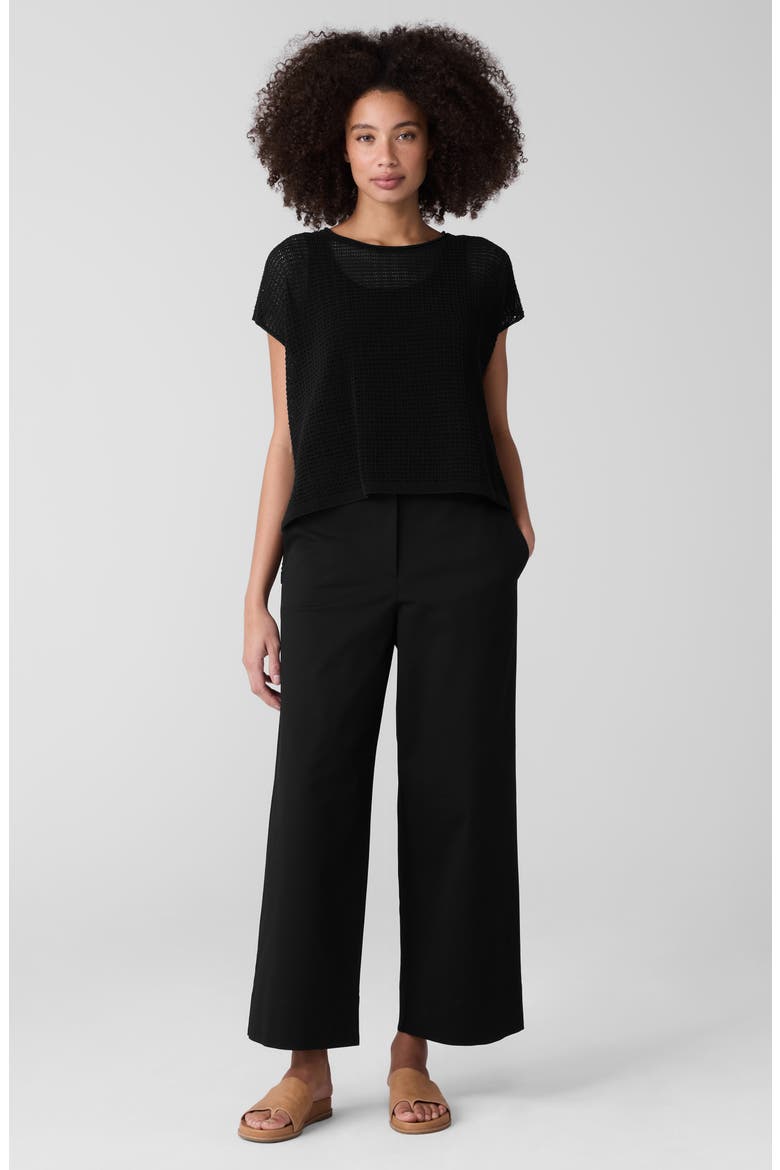 High Waist Stretch Organic Cotton Ankle Wide Leg Pants, Alternate, color, BLACK