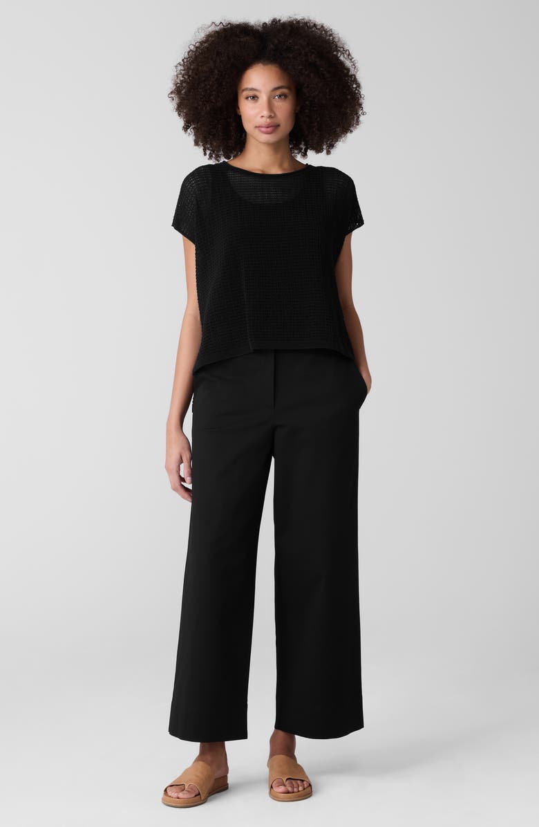 Eileen Fisher High Waist Stretch Organic Cotton Ankle Wide Leg Pants, Alternate, color, Black