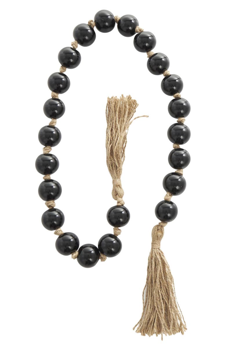 WILLOW ROW Black Glass & Tassel Garland, Alternate, color, Black