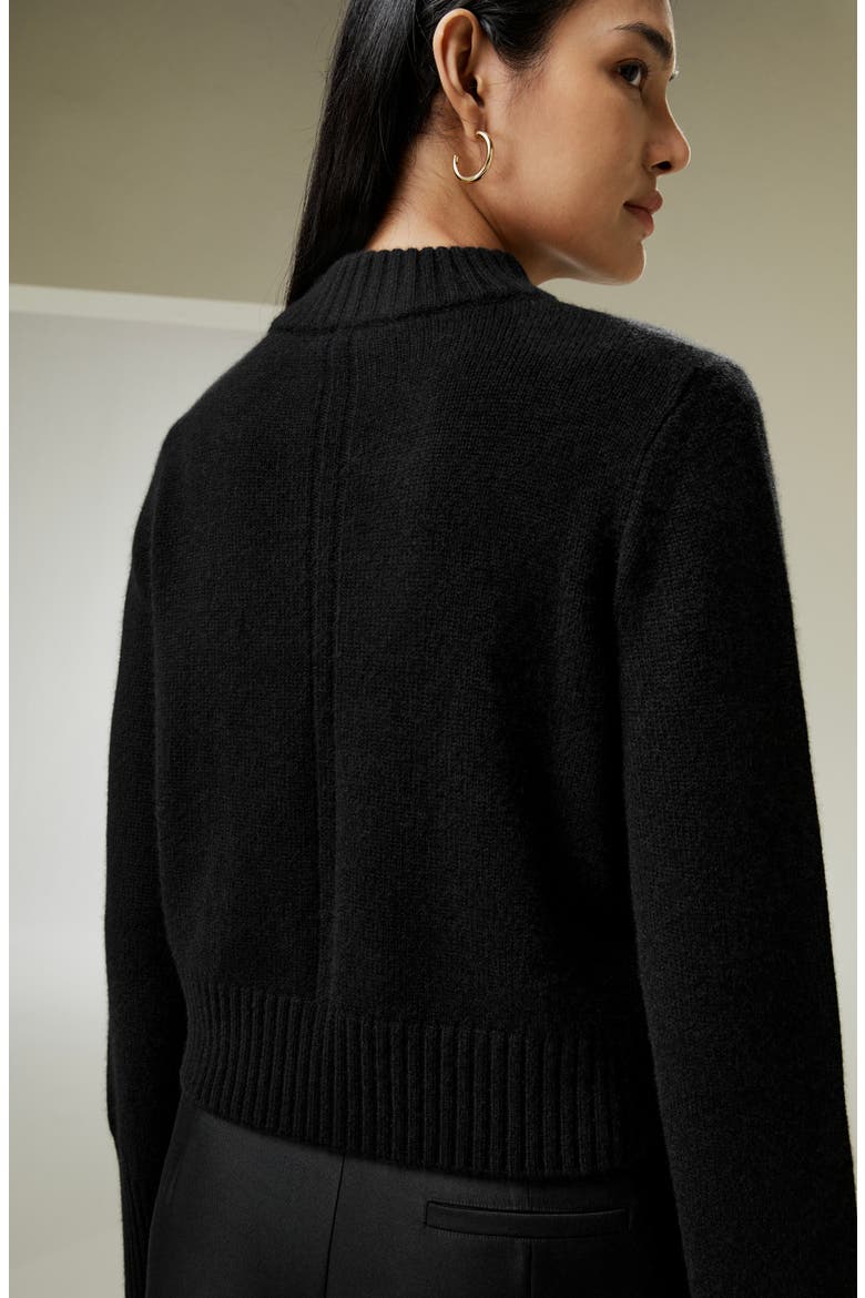 Ribbed Collar and Hemline Wool Cashmere Sweater, Alternate, color, Black