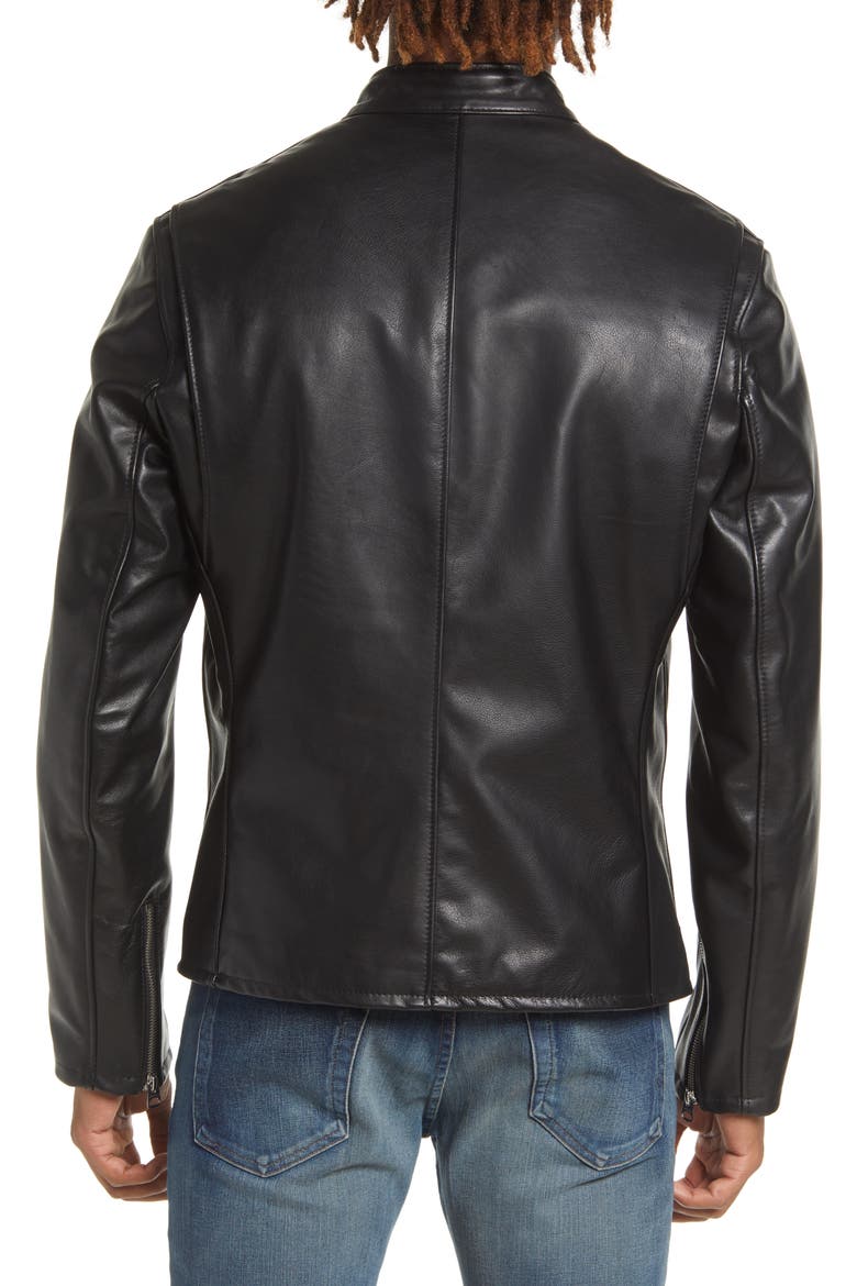 Café Racer Slim Fit Cowhide Leather Jacket, Alternate, color, BLACK