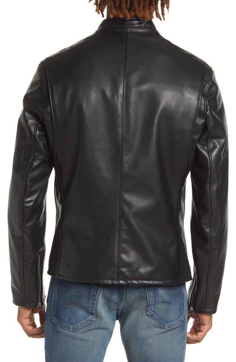 Schott NYC Café Racer Slim Fit Cowhide Leather Jacket, Alternate, color, Black