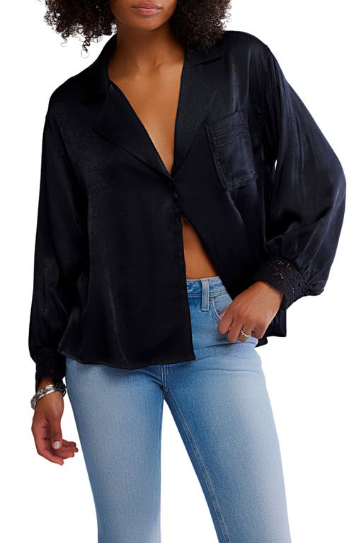 Free People Midnight Muse Pajama Shirt In Black